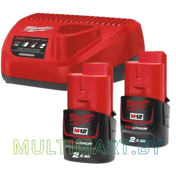 Аккумулятор с зарядным устройством Milwaukee M12 NRG-202 (2x12В/2 Ач + 12В)
